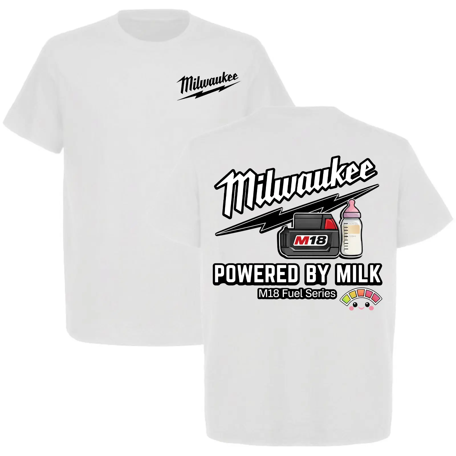 Funny Milwaukee M18 T-Shirt - Powered By Milk M18 Fuel Series - New Dad Gift Tradesman Dad Tee