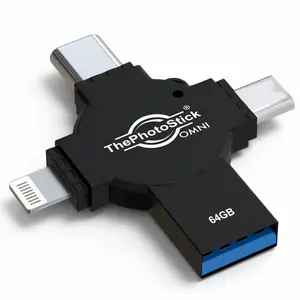 ThePhotoStick Omni X - 64GB - Secure Photo & Video Backup and Transfer | Digital File Organization | USB & Multiport Connection for Phones, Tablets and Computers | Portable Memory | External Storage