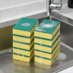 Double-Sided Magic Sponge: Non-Scratch Heavy-Duty Cleaning for Kitchen Bathroom Garage. Reusable Anti-Bacterial Scrubber Removes Stubborn Grease, Stains, Limescale. Durable Two-Layer Dish Scrub with Abrasive & Soft Sponge. Multipurpose Cleaning Block.