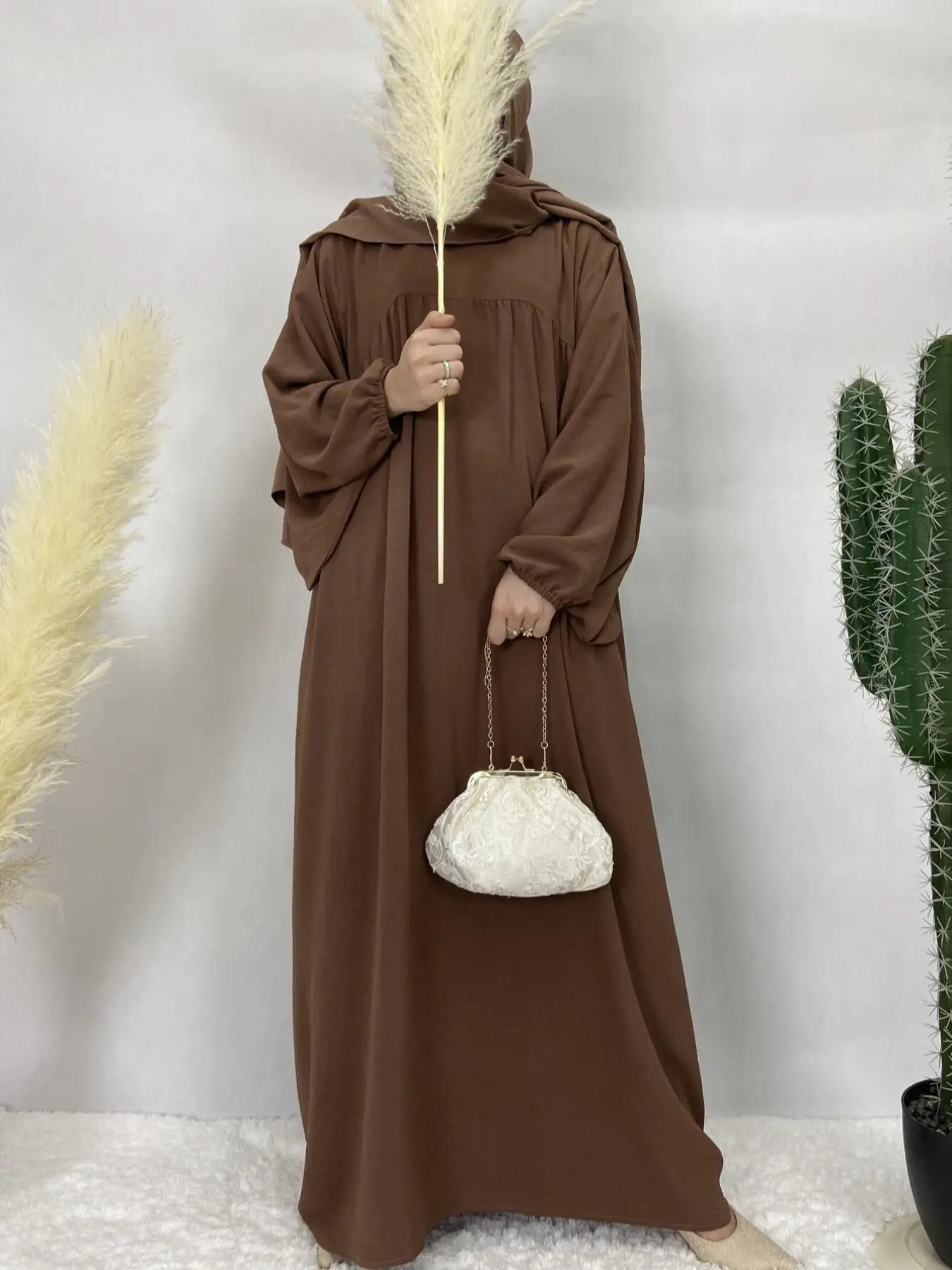 Arabic Clothing-women's Plain Drop Shoulder Kaftan without Hijab, Casual Long Sleeve Round Neck Long Dress for Daily Wear, Women's Islamic Clothing fo