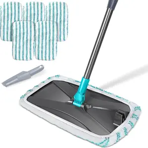 Microfiber Flat Mop, Extra Large Surface Dust Mop with 5 Wet & Dry Reusable Pads, Hardwood Mops with Telescopic Handle for Laminate, Tile, Vinyl Floor Cleaning, 1 Cleaning Scraper