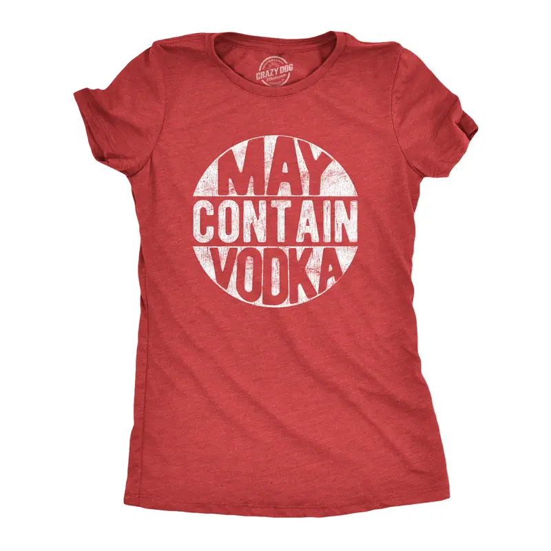 Womens May Contain Vodka T Shirt Funny Liquor Drinking Party Graphic Tee Funny Womens T Shirts Cute Vintage Graphic Tee Liquor Tops for Women Funny Drinking Top Women's Novelty Tees Red