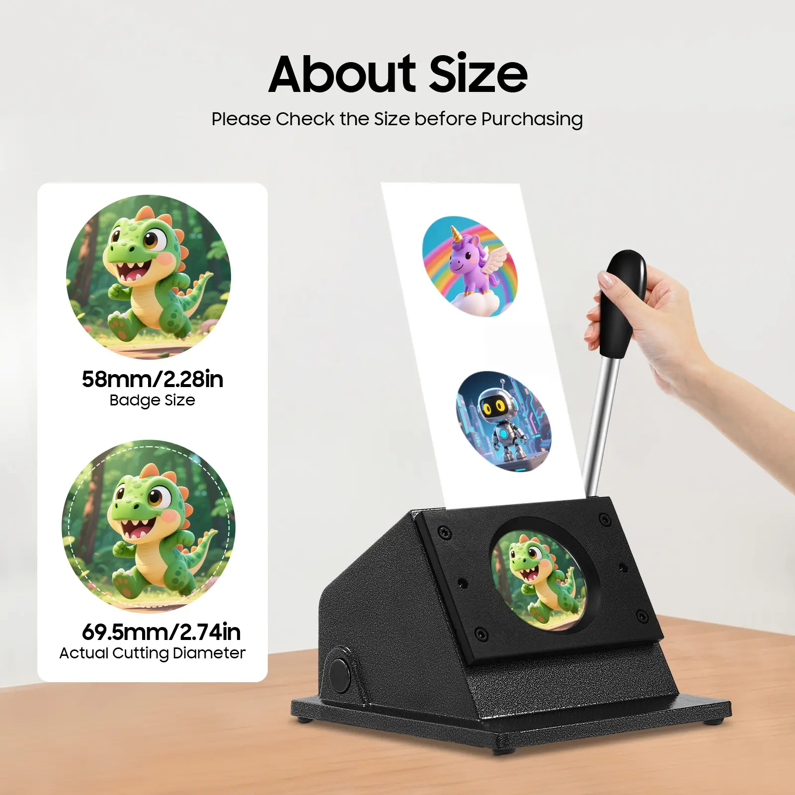 Manual Punch Die Cutter, Black Tabletop Circle Cutter with 58mm/2.28in & 69.5mm/2.74in Cutting Diameter, Stainless Steel Sharp Blade for Badge Making, Scrapbook Materials, Circle Cutters, Durable And Long-Lasting