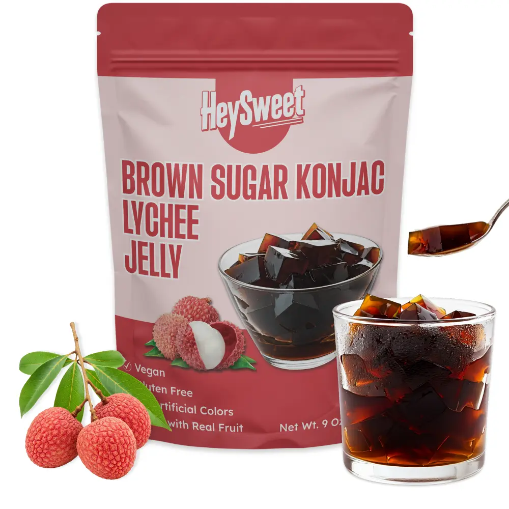 Lychee Jelly – Vegan, Halal, Gluten-Free, Dye-Free | Jel Dessert made with Natural Brown Sugar & Konjac | 8 Counts (makes 40oz+)