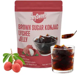 Lychee Jelly – Vegan, Halal, Gluten-Free, Dye-Free | Jel Dessert made with Natural Brown Sugar & Konjac | 8 Counts (makes 40oz+)