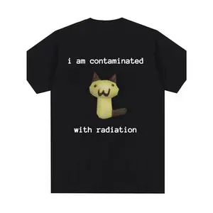Funny Cat Meme T-Shirt with "I Am Contaminated with Radiation" Slogan & Cute Green Cat Graphic - Soft Breathable, Slight Stretch, Regular Fit Crew Neck Short Sleeve Tee for Men & Women, Casual Streetwear Humorous Pop Culture Apparel, Comfortable Fit