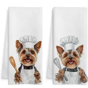 Funny Yorkshire Terrier Chef Kitchen Towels, Yorkie Gifts for Women,  Lover Gifts Dish  Towels for Kitchen,  for Chef Decorative Hand Towel, 16x24 Inch Set of 2
