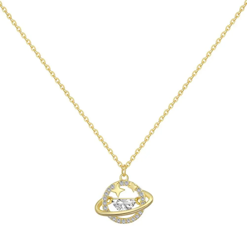 EAMTI 925 Sterling Silver Dainty Planet Cubic Zirconia Necklace for Women Anniversary