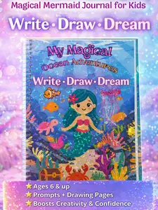 Kids' Spiral-Bound Magical Mermaid Garden Journal, Ocean Animals & Mermaid Adventure Theme, Guided Prompts for Writing, Drawing & Dreaming, Ages 6+, Creative Office Stationery Gift