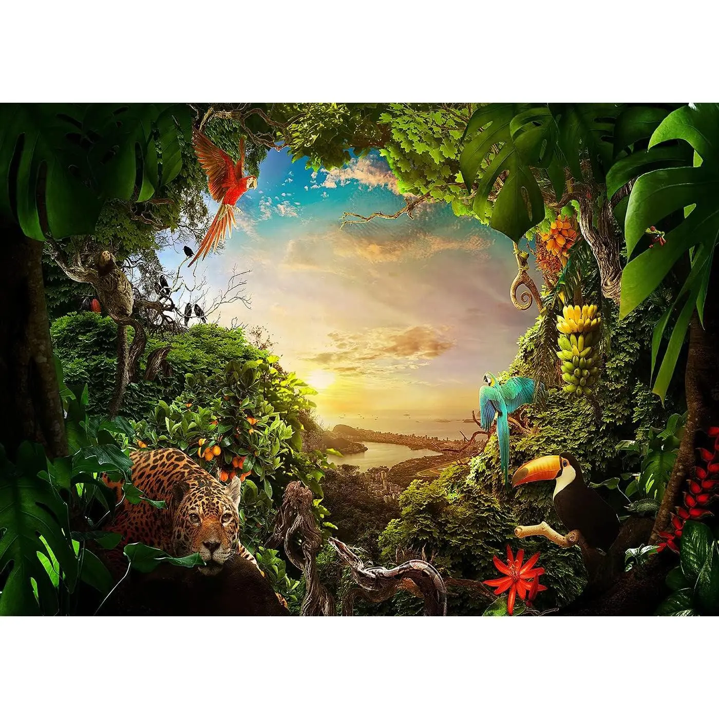 Jungle Safari Backdrop Animation Forest Green Photography Background Rainforest Animal Decoration Celebration Party Photo Shoot Baby Shower Booth Studio Props