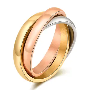 Stainless Steel Smooth 2MM Ring with Three Color Bands - Gold, Rose Gold, Silver - Elegant and Durable Jewelry