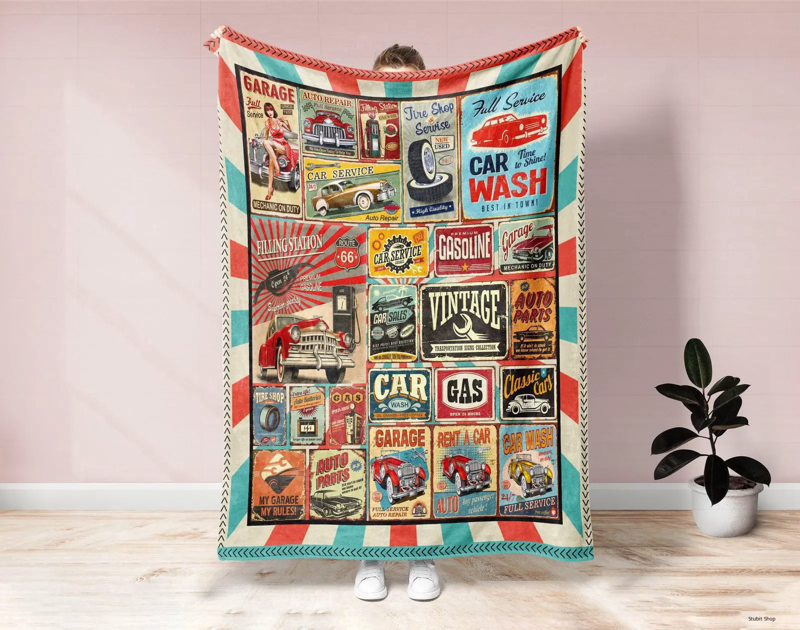 Vintage Cars Blanket, Garage Car Blanket, Classic Car Blanket, Retro Car Blanket, Car Lover Blanket, Car Service Blanket, Car Lover Gifts