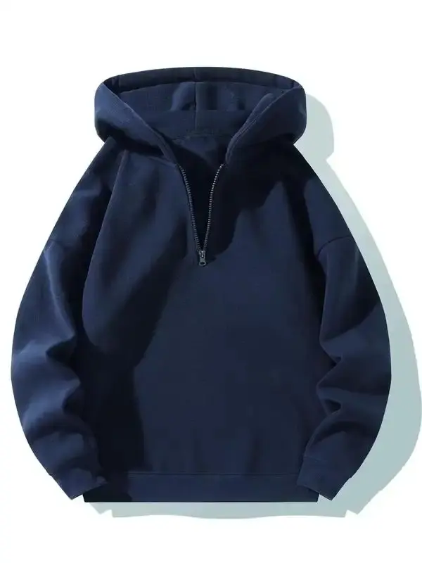Men's Regular Fit Solid Zip Up Hoodie, Casual Knitted Subtle Stretch Long Sleeve Sweatshirt for Fall, Men's Fall Clothes for Daily Wear, Poser Hoodie, Fitted Appearance