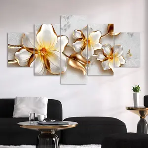 Flower Pattern Canvas Painting, 5 Counts/set Modern Wall Art Painting, Wall Art Decor for Home Living Room Bedroom Office, Ornaments, Modern Home Decoration