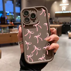 Pink Bowknot Pattern Case for iPhone 16 15 14 Pro Max 13 12 11 XR XS Plus Shockproof Drop Protection Rugged Durable Silicone Cover