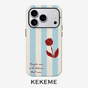 Blue and white striped rose creative pattern, stylish and unique 2-in-1 phone case, durable and anti-drop, suitable for iPhone 17 16 15 14 13 12 11 Plus Pro Max Air, Samsung Galaxy S Series and A Series, a gift for relatives and friends