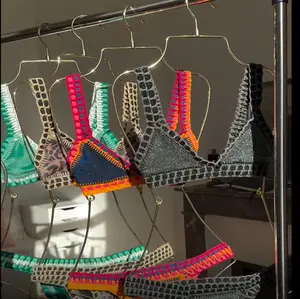 Hand Hook Bikini 2025 Bandeau Biquini Women Sexy Swimsuit Female Push Up Swimwear Solid Patchwork Bathing Suit Crochet Beachwear