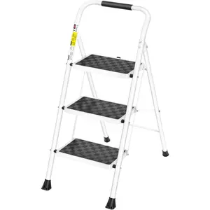 3 Step Ladder,3 Step Stool for Adults Folding Step Stool with Cushioned Handle with Wide Anti-Slip Pedal Ergonomic Design