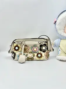 Pre-owned FENDI Cream Leather Crossbody Bag with 3D Floral Appliqués