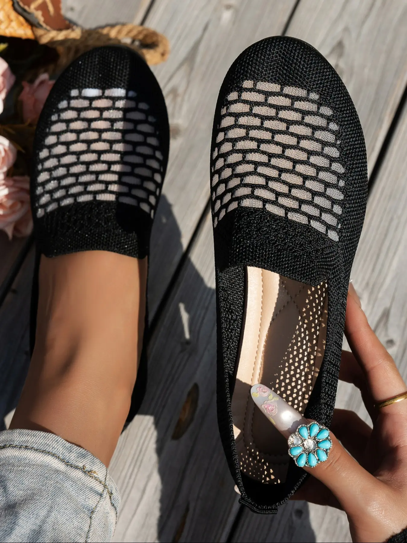 Women's New Round Toe Knit Ballet Shoes, Classic Ballet Flats, Slip On Flats, Plain Design, Breathable Mesh Upper, Slip-On Comfort, Casual Daily Wear, Summer Flat, All Seasons