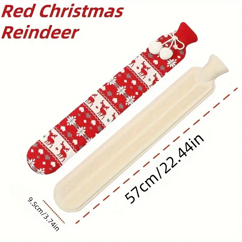 Classic Christmas Pattern Extra Long Warm Water Bag - Festive Hot Water Bottle for Shoulder, Neck, Waist, and Hand Warmth - No Electricity Needed, Featherless Fabric Material - Ideal Holiday Gift Cup