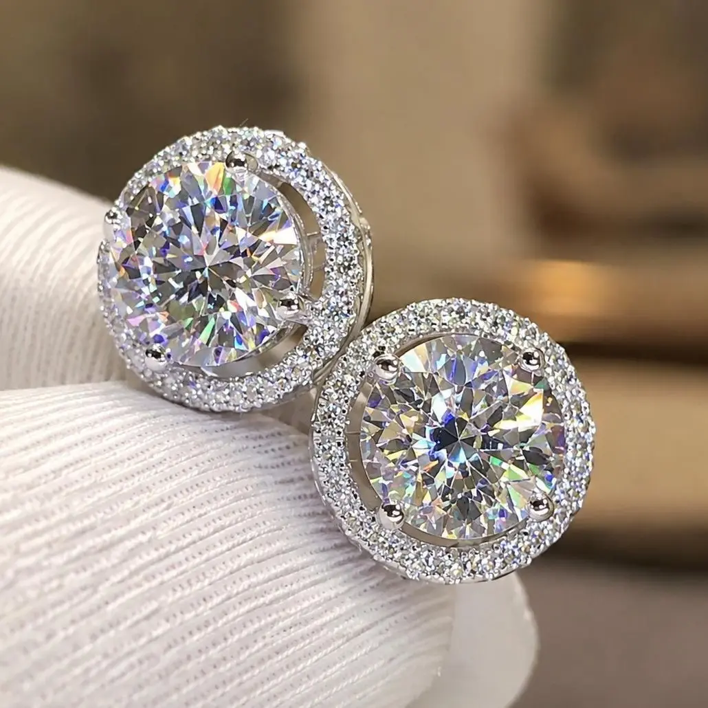 S925 Silver Needle Round-Cut Moissanite & CZ Piercing Stud Earrings, 0.3ct-2ct Multi Sizes, 2026 Minimalist Unisex Fine Jewelry, Casual Daily Wear, Perfect Gift for Black Friday, Christmas, Halloween, Birthday