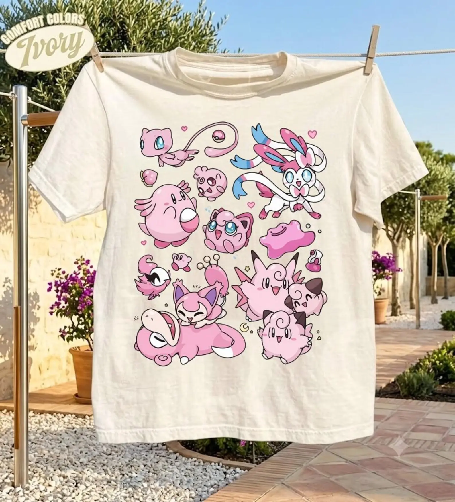 Pink Cute Monster Comfort Colors Shirt | Kawaii Chibi Anime Graphic Tee, Cute Anime Aesthetic T-Shirt, Comfort Colors Gamer Gift