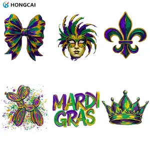 6 Piece Mardi Gras Festival Heat Transfer Vinyl Patches, Oil Painting Style, DIY Decoration for T-Shirts Hoodies Bags