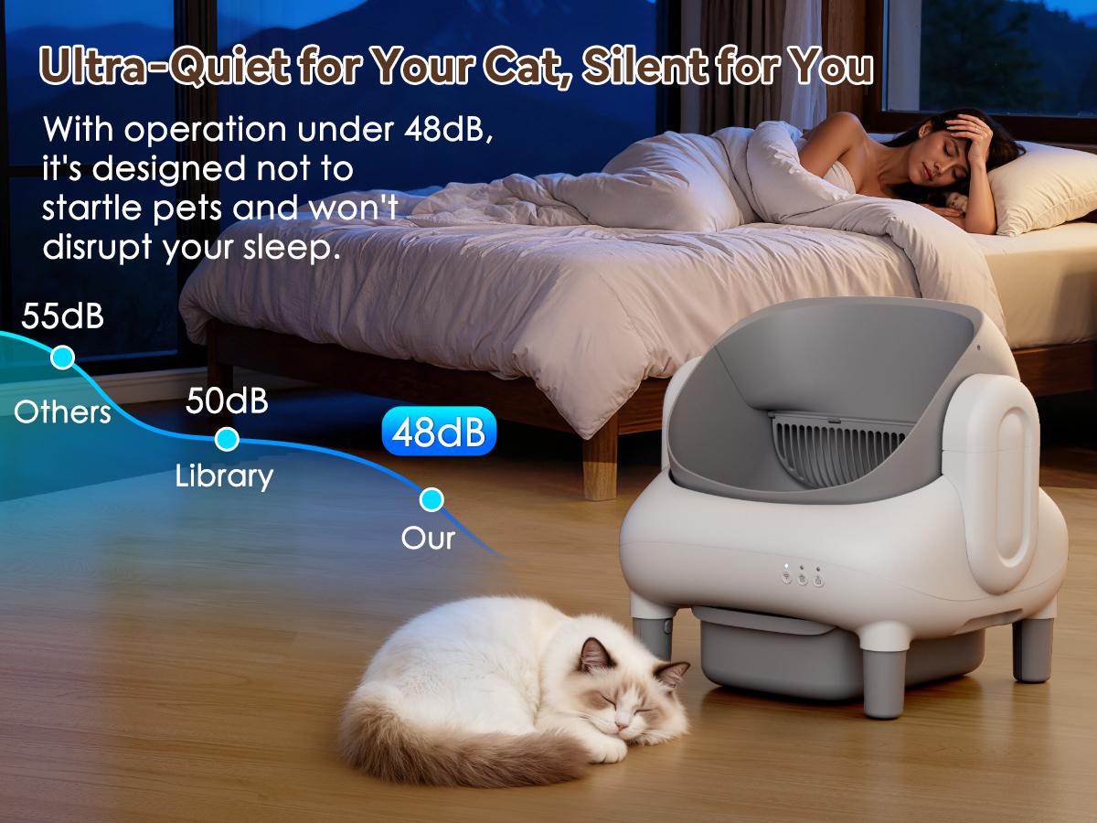 FUMOI Self-Cleaning Litter Box for Multi-Cat Homes - Open-Top Auto Litter Cleaner with APP Control, Safety Sensors, Odor Lock & 10.5L Large Waste Bin | 2.4G WiFi Only