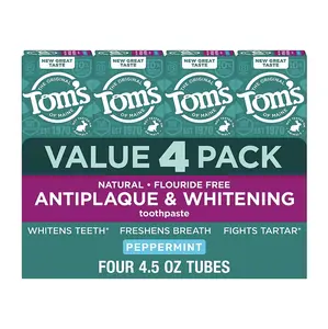 Tom's of Maine Antiplaque and Whitening Fluoride Free Mint Toothpaste, 4 pk 4.5 oz