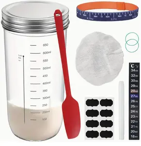 1 Set, Sourdough Starter Jar Kit, Wide Mouth Glass Sourdough Starter Container, With Thermometer Paper, Silicone Scraper Cloth Cover, Reusable Sourdough Fermentation Jar For Sourdough Baking, Kitchen Supplies