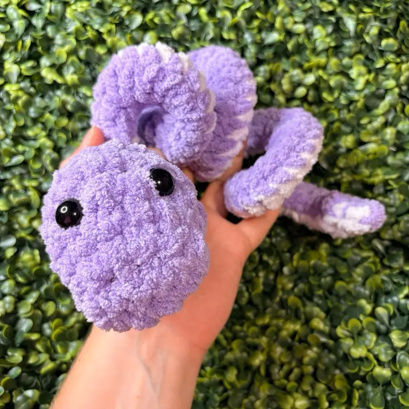 Handmade Lilac Crochet Snake Shape Plush - Soft Yarn Amigurumi Stuffed Animal, Reptiles Gift for Unique Cozy Toy (Toys & Hobbies, DIY Knitting & Crochet)