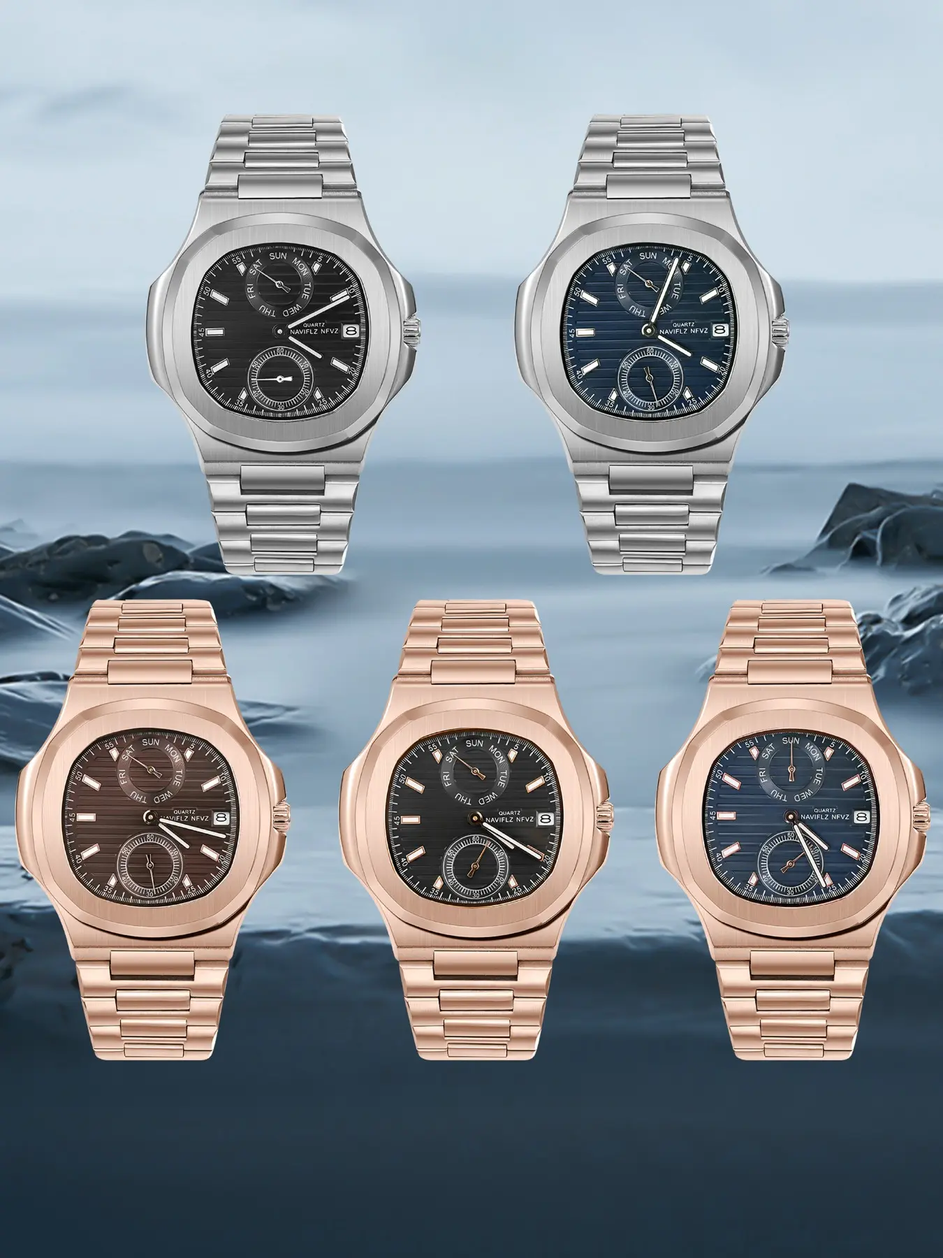 40mm NAVIFLZ NFVZ High-Quality Four Multifunctional Small Dial Quartz Luxury Men's Watch Waterproof Luminous Calendar Sapphire