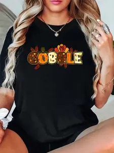 Cotton Unisex Graphic T-Shirt Gobble Turkey Cute Happy Thanksgiving Day Men Women T-Shirt Vintage Casual Shirt women's graphic tees