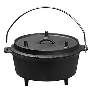 212 MAIN StarCrafts PS193 5 qt. Pre-Seasoned Heavy-Duty Warp-Resistant 3-Legged Cast Iron Camping Dutch Oven, Outdoor Camping Equipment, Picnic Cooker