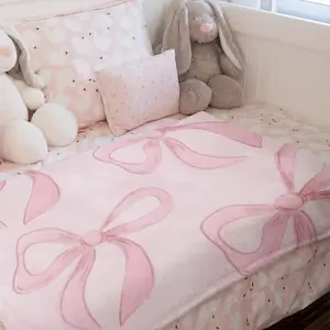 Pink Bow Cozy Plush Fleece Blanke, Girly Baby Gift, Coquettee Aesthetic, Cute Gifts For Sister, Daughter, Decoration for Bed Sofa Living Room