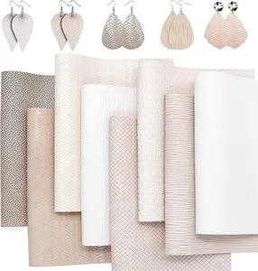 8Pcs/Set Braided Faux Leather Sheets Weave Embossed Textured Beige Series Mixed Woven Lattice Striped Vinyl Fabric A4 8x12 Inch for Making Earrings Hair Bow Handbag and DIY Crafts