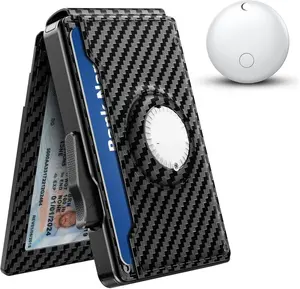 [New Deal] - Wallet for Men with Tracker Tag Combo[iOS Only],Mens Wallet Minimalist Bifold,Wallet Men Slim Leather Slots Credit Card Holder|RFID Blocking,Pop Up Wallet Metal Aluminum with 9-13 Cards & ID Window