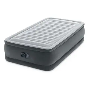 Intex Dura Beam Comfort Plus Airbed Mattress with Built-In Pump, Gray, 300 Lbs Capacity, Easy to Inflate, Portable Design