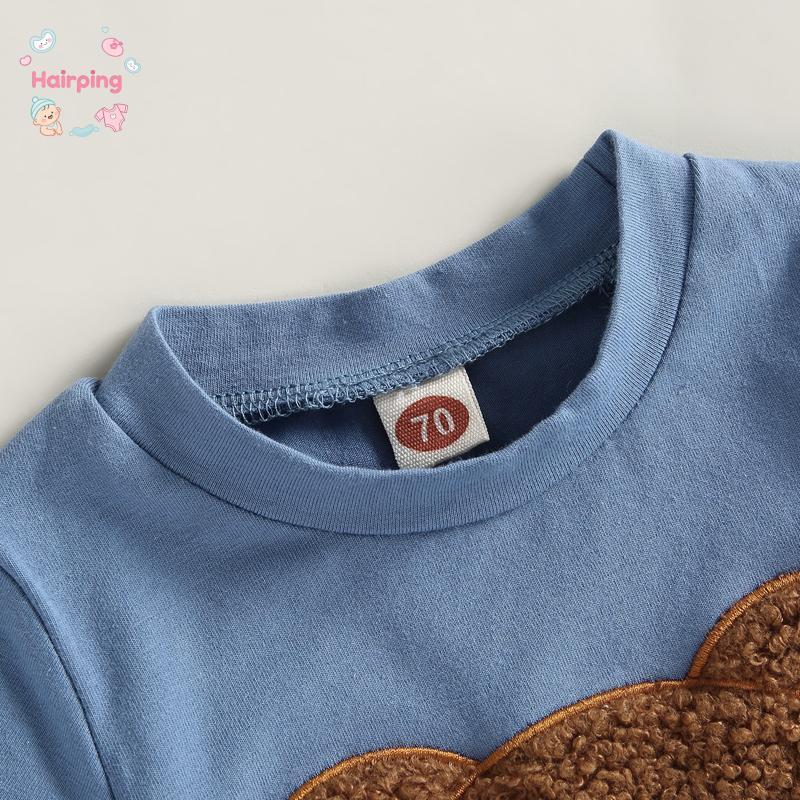 Baby Boys Summer 2-piece Outfits, Cartoon Bear Pattern Short Sleeve T-shirt and Casual Elastic Shorts Set, Casual Baby Boys Outfits