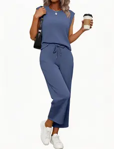 Women's Casual Two-Piece Set: Sleeveless Fitted Tank Top with Pockets & Drawstring Waist Pants for Everyday Comfort. Perfect for All Seasons – Stylish and Versatile Outfits for Women!, Women 2 Piece Sets, Sets For Women 2 Piece