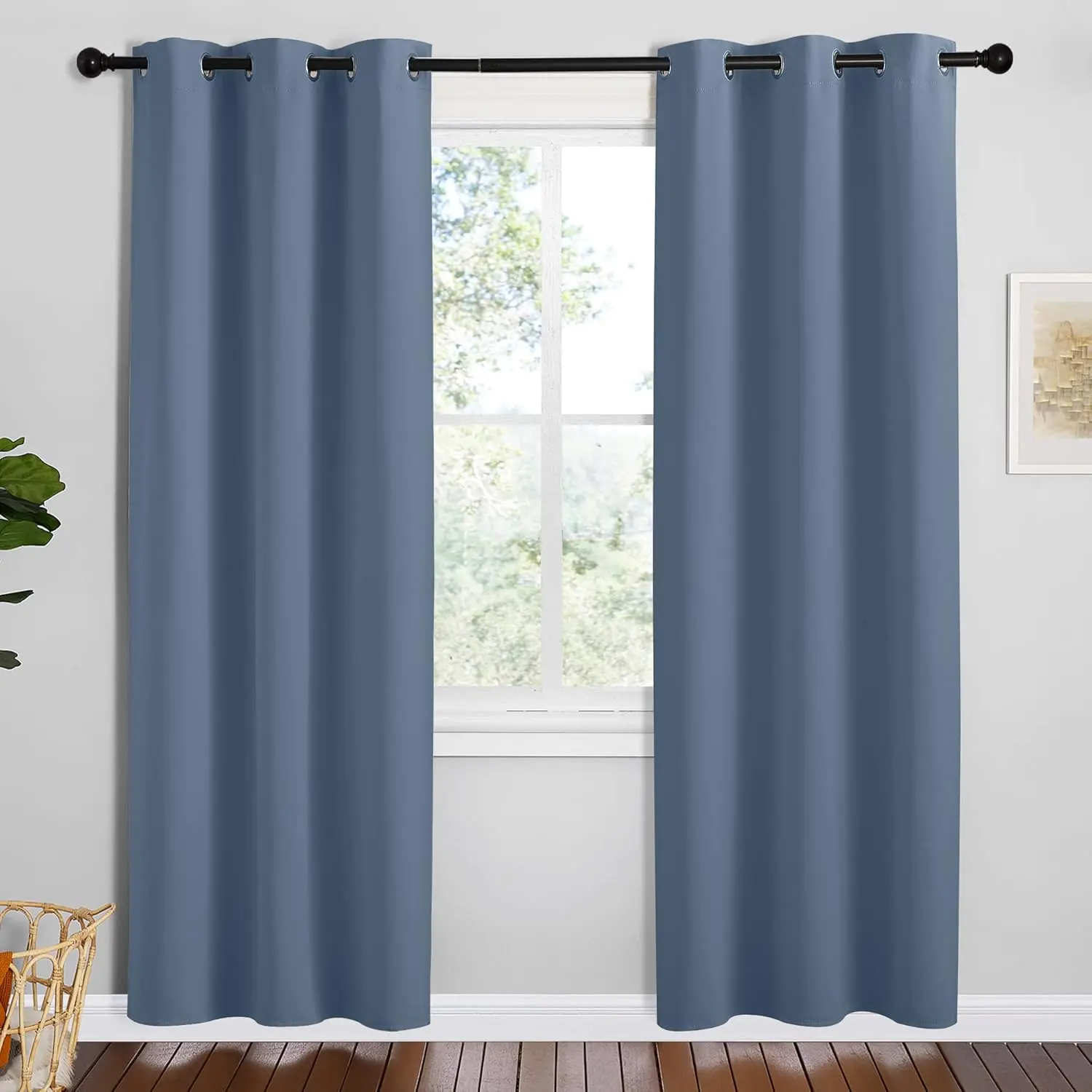 NICETOWN Short Curtains for Kitchen， Stone Blue， 1 Pair， 42 inches Wide by 78 inches Long， Thermal Insulated Solid Grommet Blackout Window Treatment Curtain Panels for Loft， Cafe