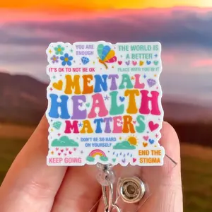 Glitter My Badge Mental Health badge reel for nurse and hospital workers. Badge clip Badge pull - Retractable swivel clip with a 360 rotation. Great gift for coworker
