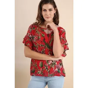 Umgee Floral Print Blouse - Chili Powder