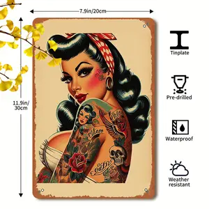 Vintage Tattoo Poster, Retro Iron Art Home Decor, 20.32 x 30.48cm