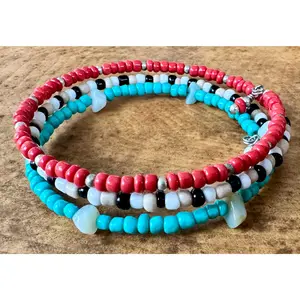 Bracelet: Bright Coral & Turquoise Memory Wire Wrap