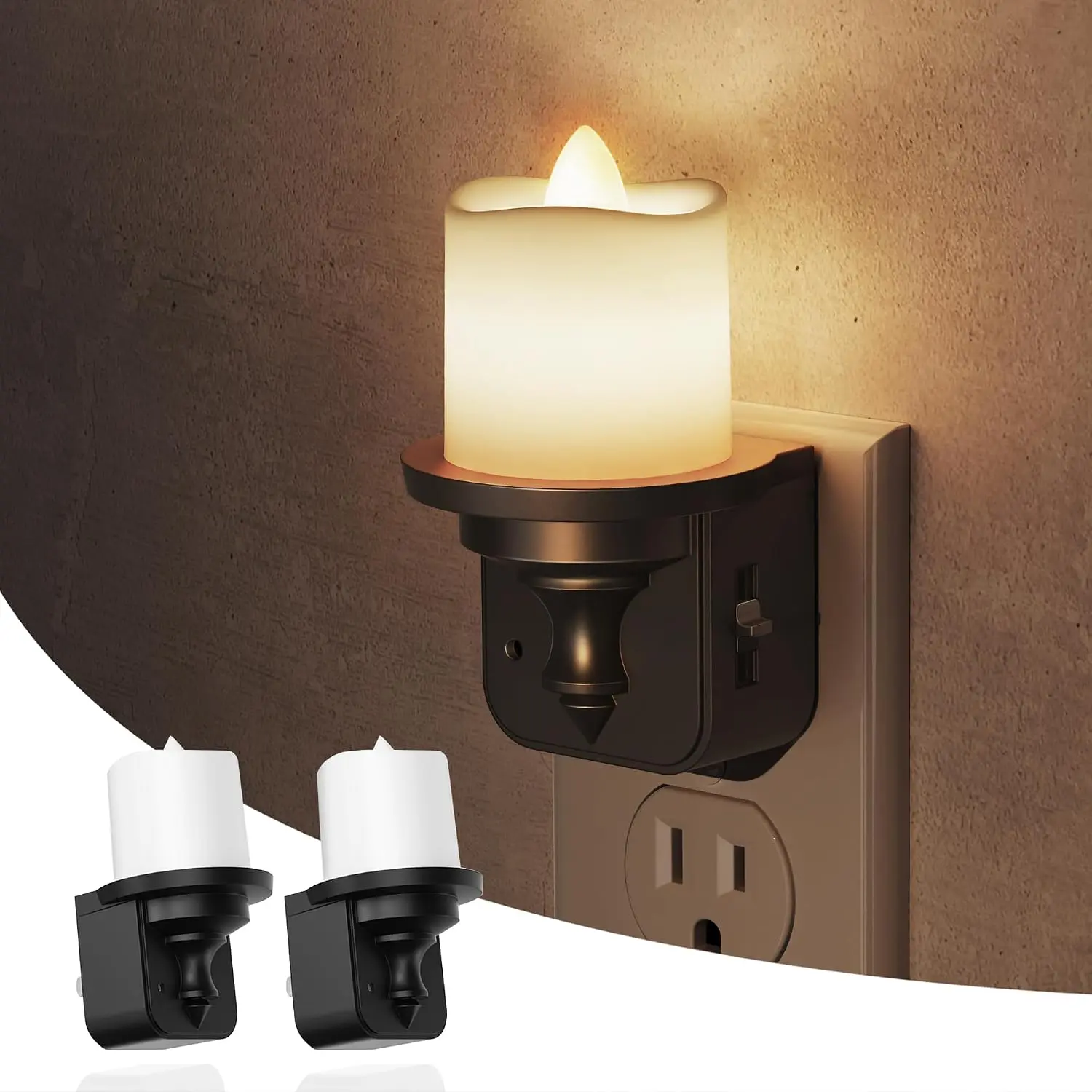 Candle Night Light, Dimmable Night Lights Plug into Wall, 2Pack