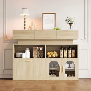 Coffee Bar Cabinet,Kitchen Storage Cabinet with 3 Drawers,Sideboard Buffet Cabinets with Ajustable Shelf,Wood Coffee Bar Table for Dinning Room/Living Room/Kitchen
