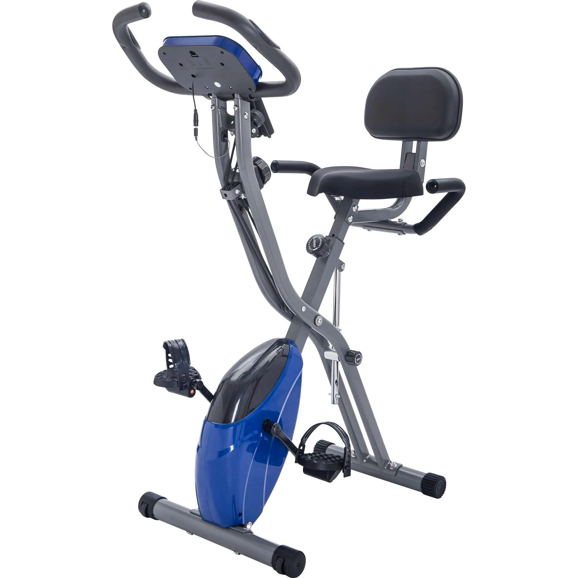 Foldable Exercise Bike, Upright and Recumbent Stationary Bike with 16-Level Adjustable Resistance, Backrest and LCD Monitor for Home Workout