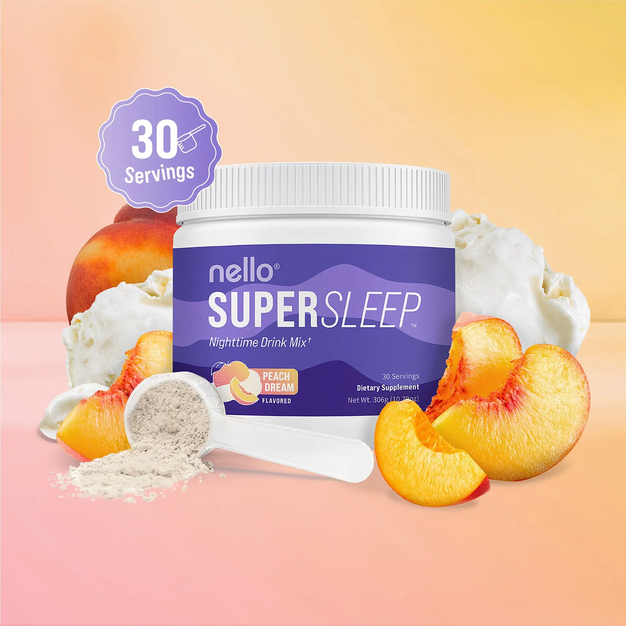 Nello Supersleep Nighttime Sleep Support Drink Mix, 30 Serving Tub, KSM-66 Ashwagandha, Maizinol, L-Glycine, Magnesium Glycinate, Melatonin-Free